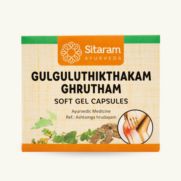 Sitaram Ayurveda, Gulgulu Thiktakam Ghrutham cápsulas moles, 100 cápsulas, suplemento ayurvedico