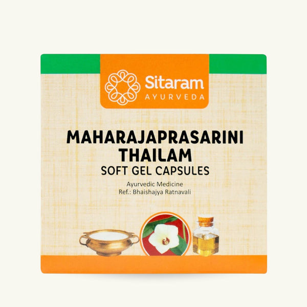 Sitaram Ayurveda, Maharaja Prasarini Thailam cápsulas moles, 100 cápsulas, Thailam ayurvedico classico